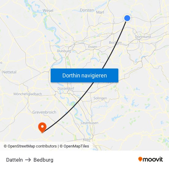 Datteln to Bedburg map