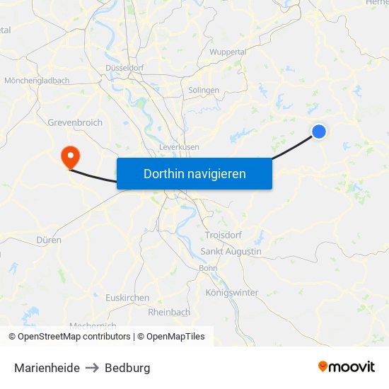 Marienheide to Bedburg map