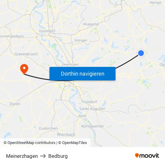 Meinerzhagen to Bedburg map