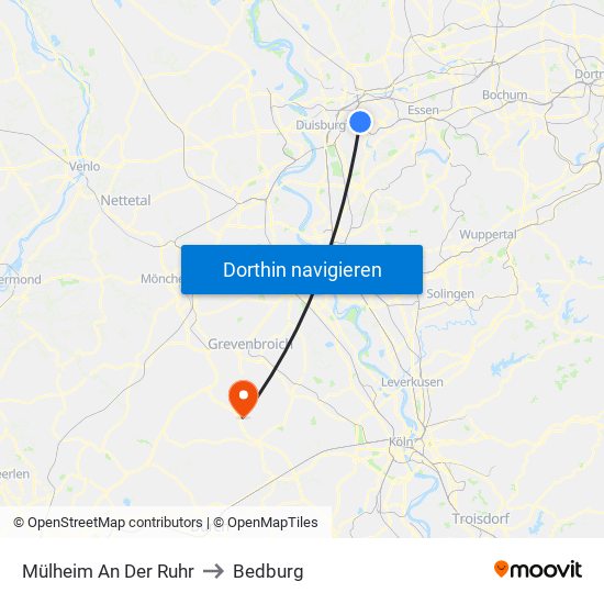 Mülheim An Der Ruhr to Bedburg map
