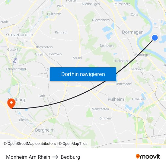 Monheim Am Rhein to Bedburg map