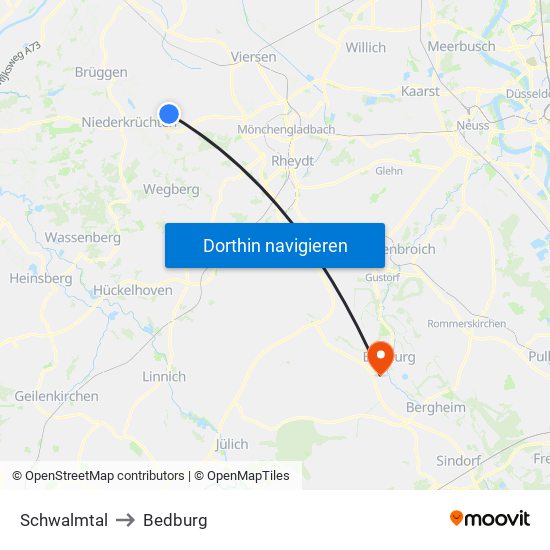 Schwalmtal to Bedburg map