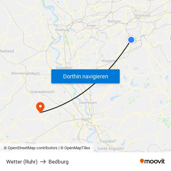 Wetter (Ruhr) to Bedburg map