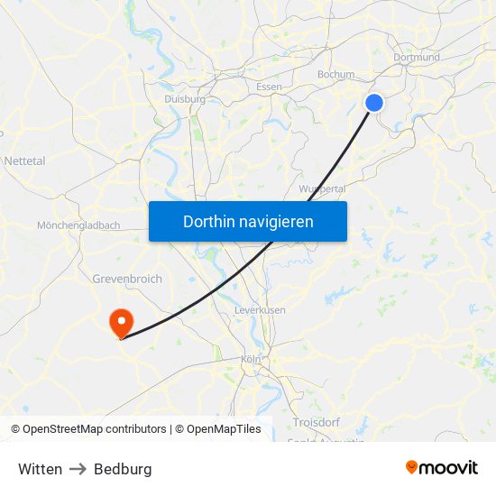 Witten to Bedburg map