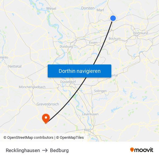 Recklinghausen to Bedburg map
