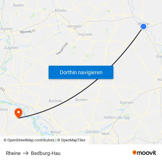 Rheine to Bedburg-Hau map