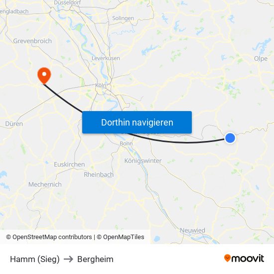 Hamm (Sieg) to Bergheim map