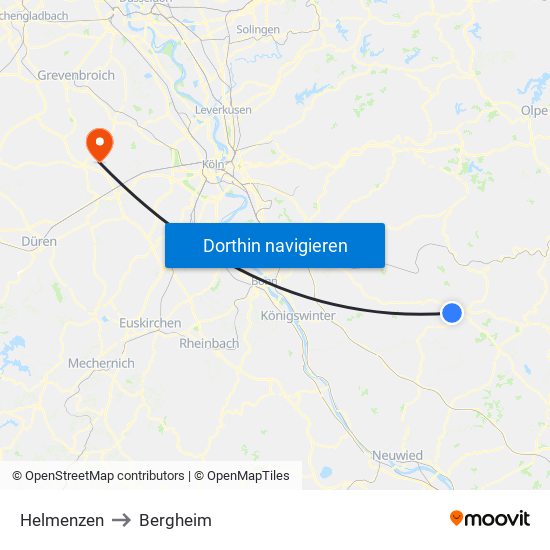 Helmenzen to Bergheim map