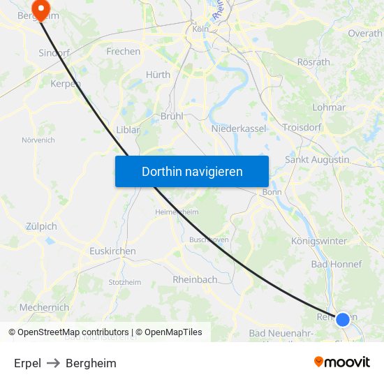 Erpel to Bergheim map