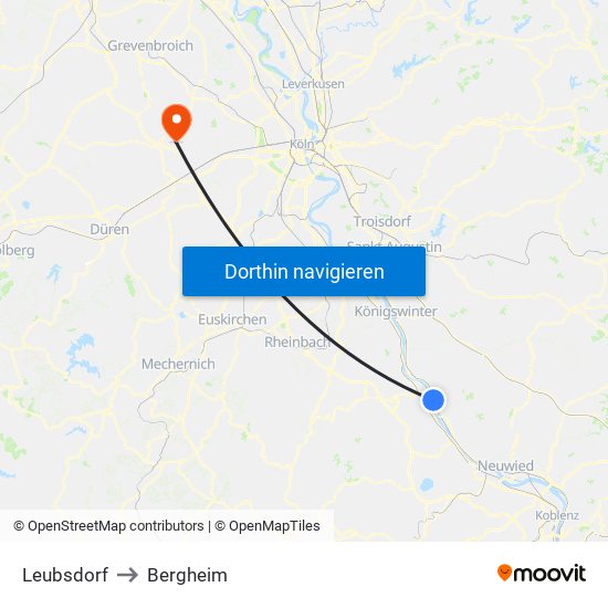 Leubsdorf to Bergheim map