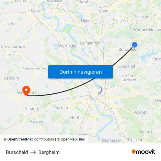 Burscheid to Bergheim map