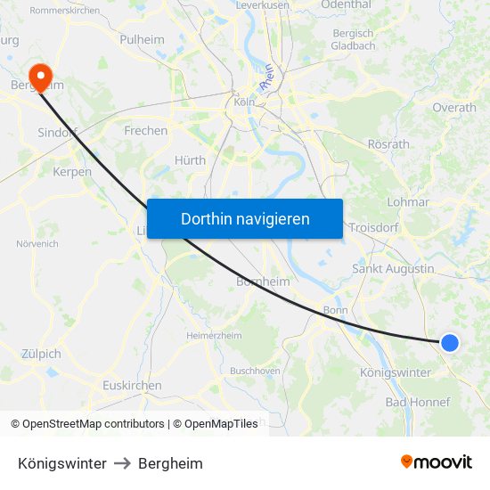 Königswinter to Bergheim map