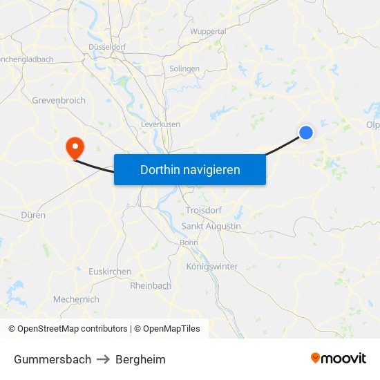 Gummersbach to Bergheim map