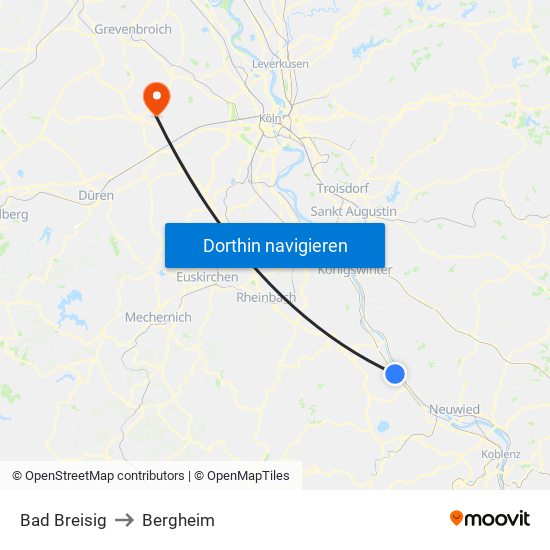 Bad Breisig to Bergheim map