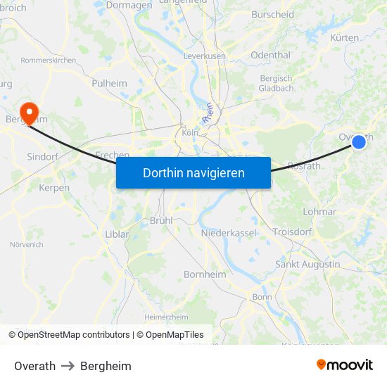 Overath to Bergheim map
