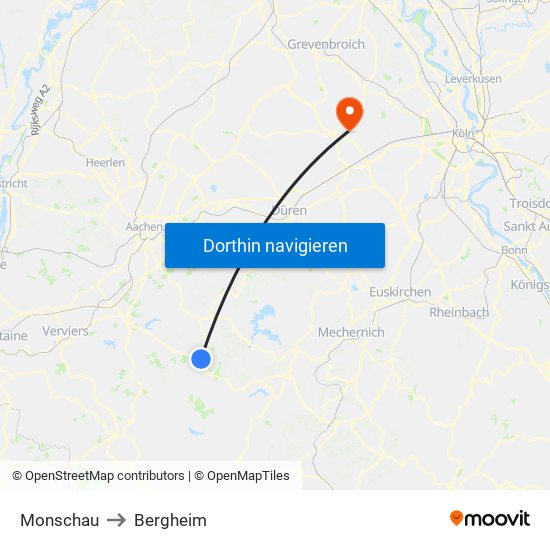 Monschau to Bergheim map