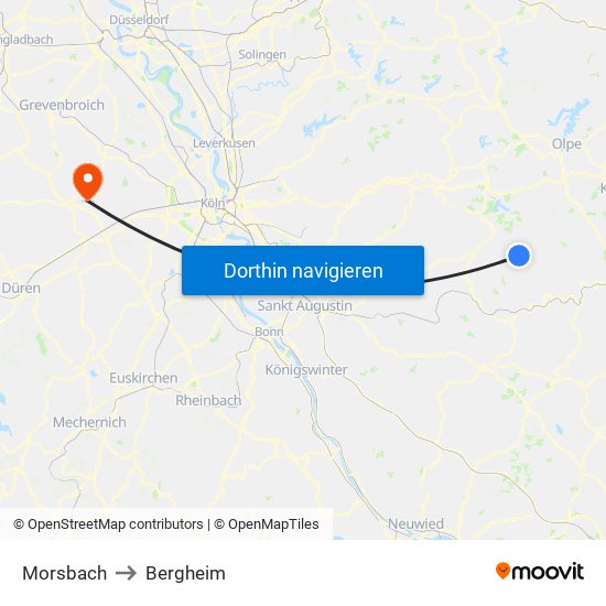 Morsbach to Bergheim map