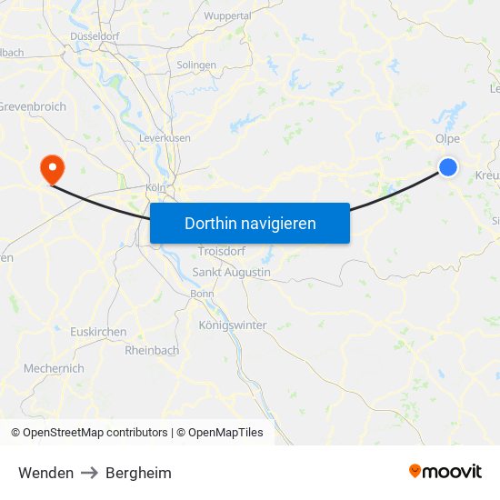 Wenden to Bergheim map