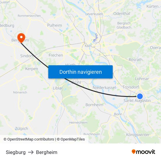 Siegburg to Bergheim map