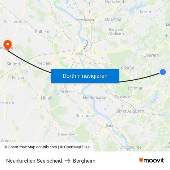 Neunkirchen-Seelscheid to Bergheim map