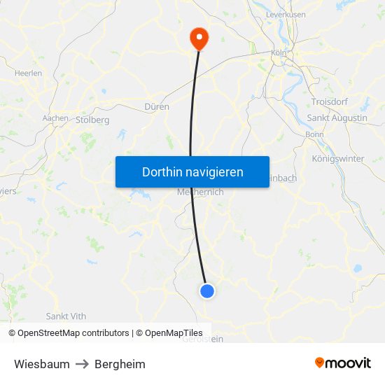 Wiesbaum to Bergheim map