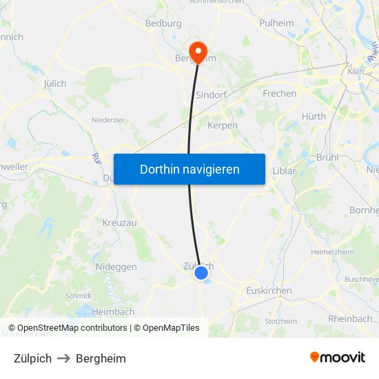 Zülpich to Bergheim map