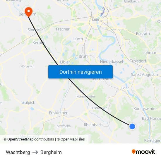 Wachtberg to Bergheim map