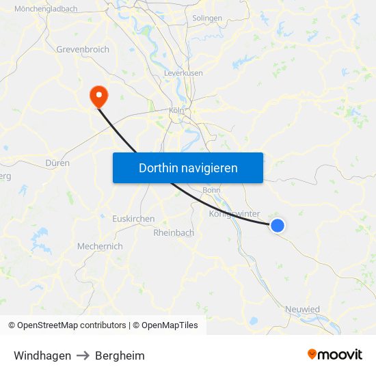 Windhagen to Bergheim map
