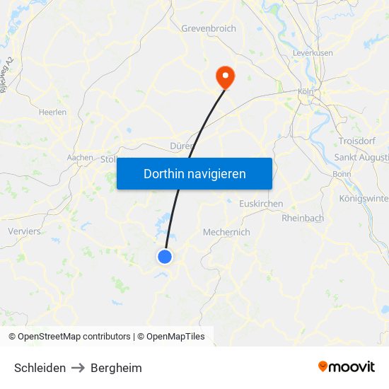 Schleiden to Bergheim map