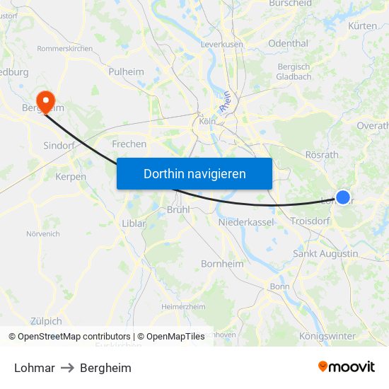 Lohmar to Bergheim map