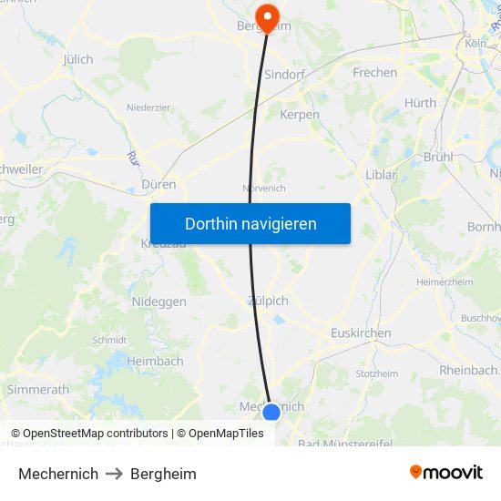 Mechernich to Bergheim map