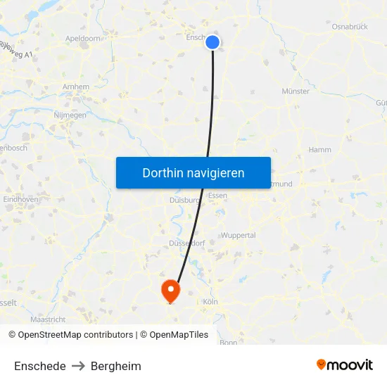 Enschede to Bergheim map