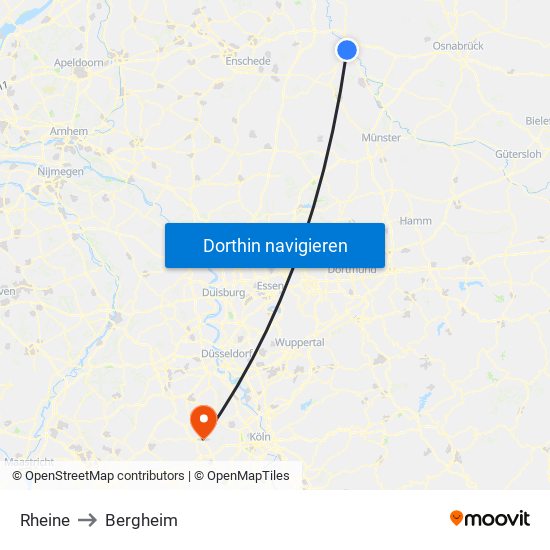 Rheine to Bergheim map