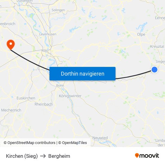 Kirchen (Sieg) to Bergheim map