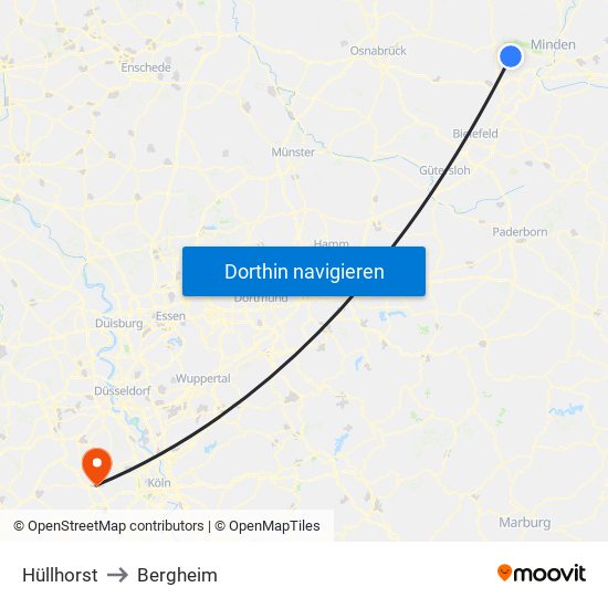 Hüllhorst to Bergheim map