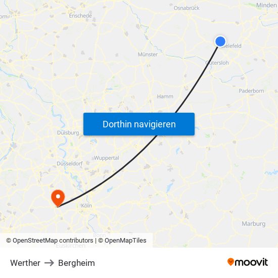 Werther to Bergheim map