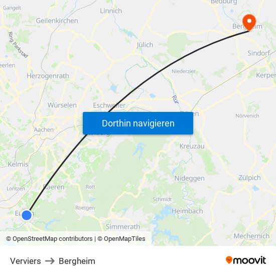 Verviers to Bergheim map