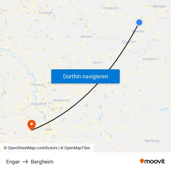 Enger to Bergheim map