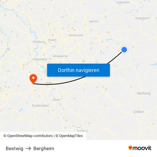 Bestwig to Bergheim map