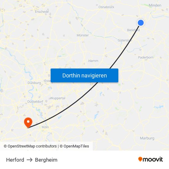 Herford to Bergheim map