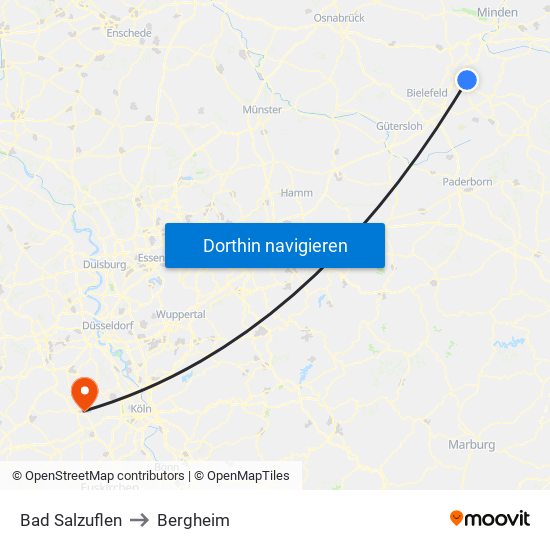 Bad Salzuflen to Bergheim map