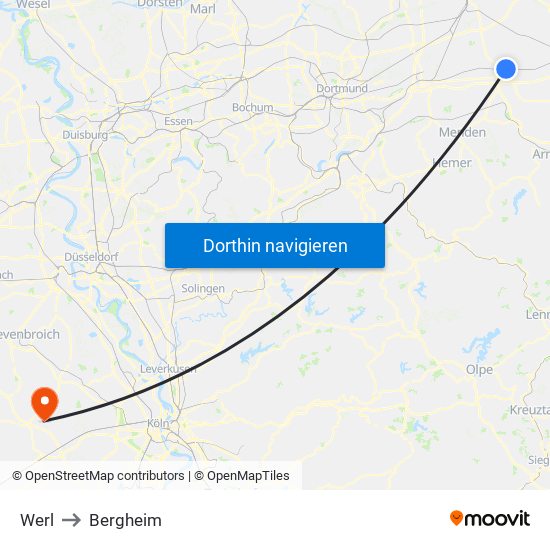 Werl to Bergheim map