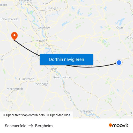 Scheuerfeld to Bergheim map