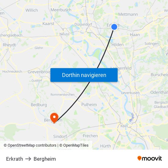 Erkrath to Bergheim map