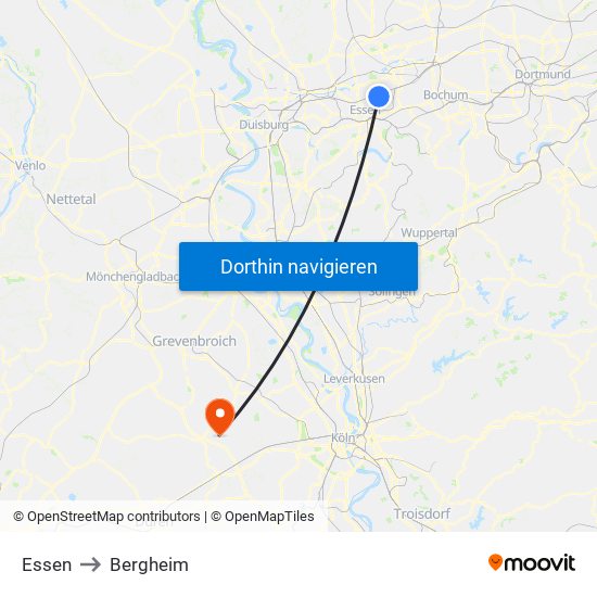 Essen to Bergheim map