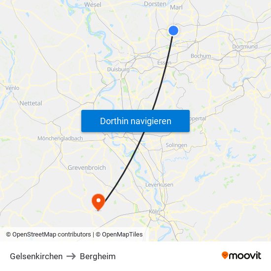 Gelsenkirchen to Bergheim map