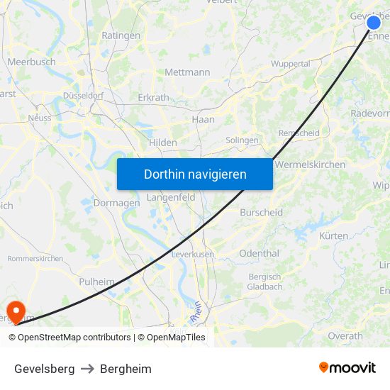 Gevelsberg to Bergheim map