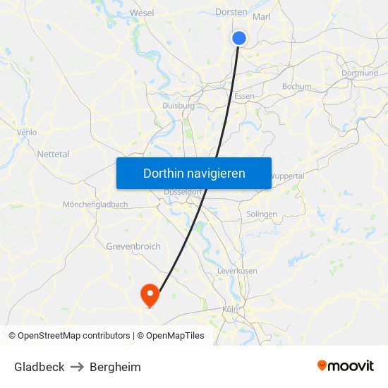 Gladbeck to Bergheim map