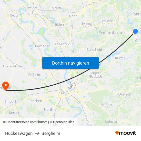 Hückeswagen to Bergheim map