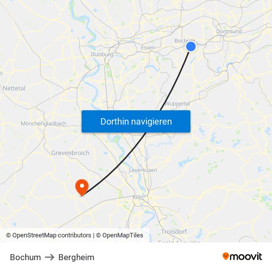 Bochum to Bergheim map